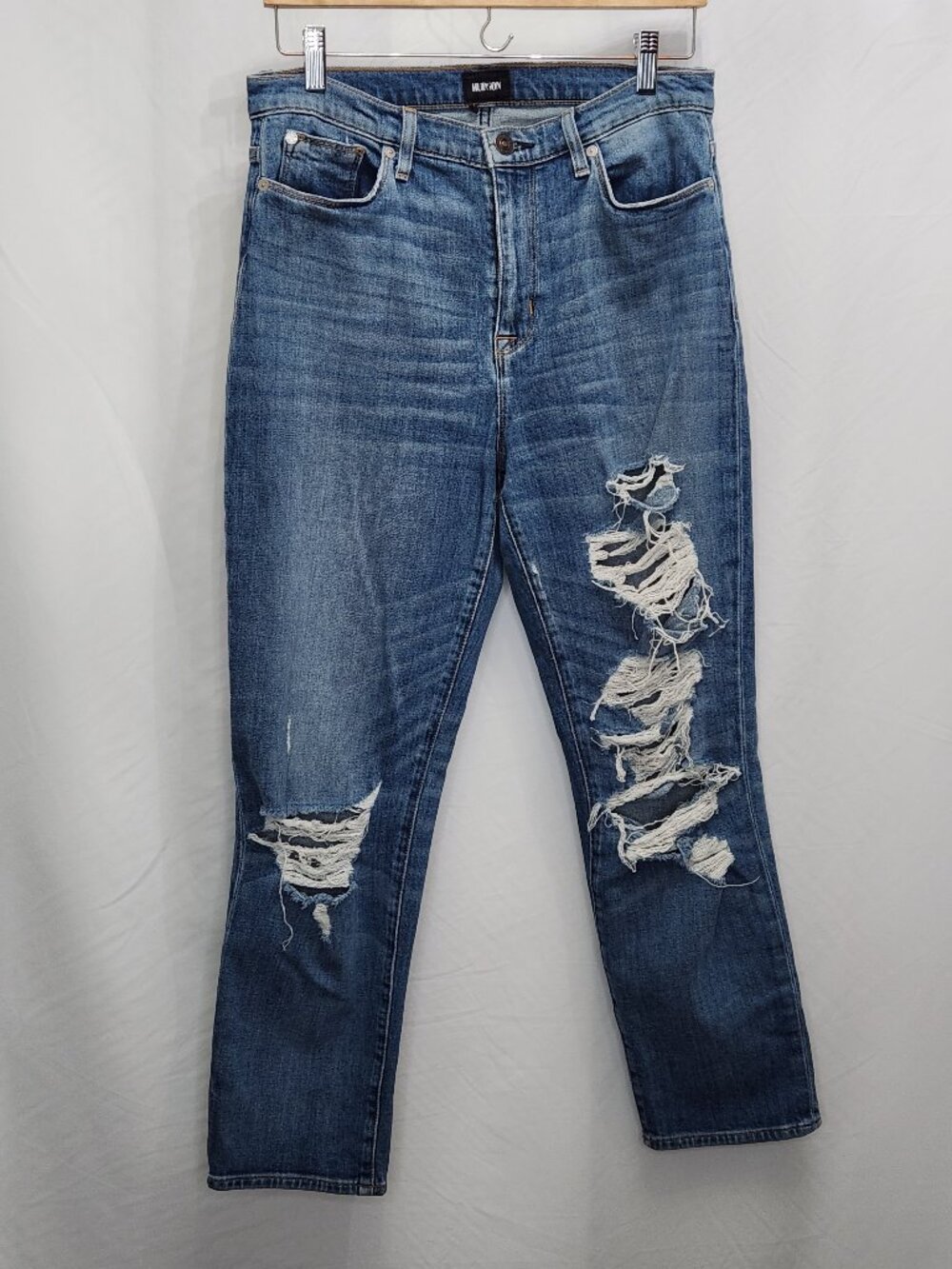 Hudson Zoeey High Rise Straight Crop Jeans Womens 29 Blue Distressed Stretch E12